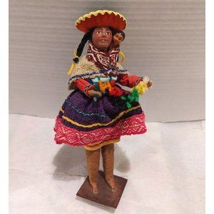 Vtg Peruvian Doll String Folk Art Mom Child Woven Handcrafted Baby Wearing Lady